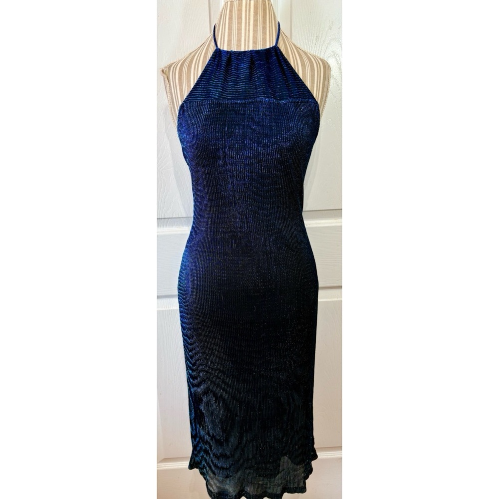 VTG Y2K Rhapsody Blue Shimmery Halter Fairy Whimsigoth Party Slip Dress~LG